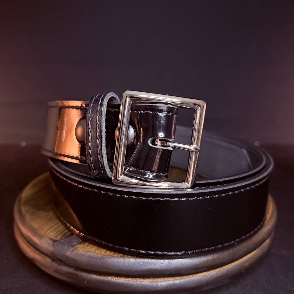 Galls Dress Belt Size 58" Premium Leather Hi-Gloss Nickel 1.75" Wide Black